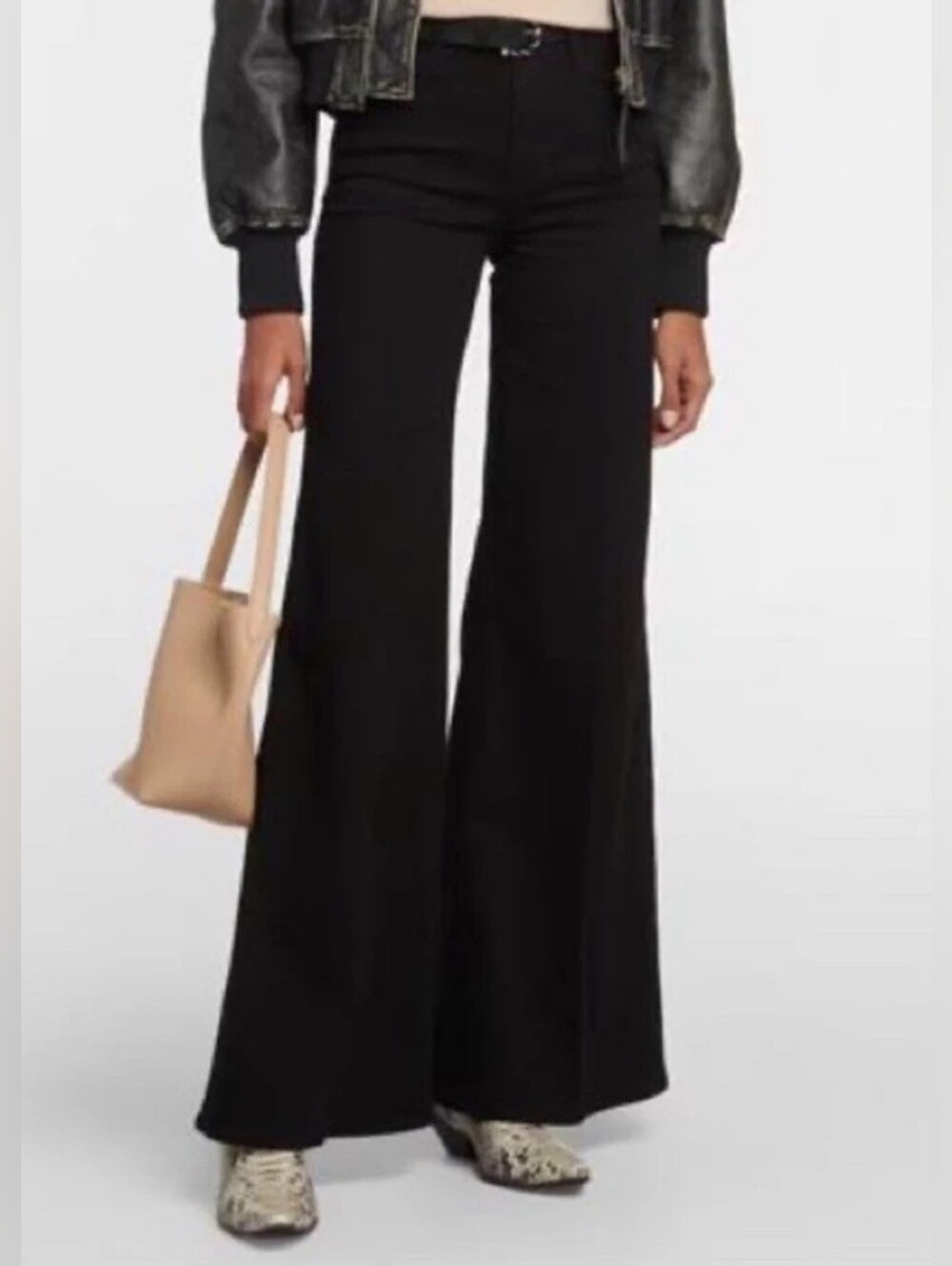Frame Denim Black High-Rise Wide Leg Flare Jeans